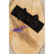 Babygiz Siyah El Yapımı Yumuşak Fiyonk Bağlamalı Doğal Pamuklu Penye Bebek Çocuk Kız Bandana Elit Seri