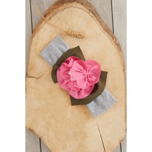 Babygiz Gri Pembe El Yapımı Yumuşak Eşsiz Aksesuarlı Doğal Pamuklu Penye Bebek Çocuk Kız Bandana  Elmas Seri