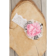 Beyaz Pembe El Yapımı Yumuşak Eşsiz Aksesuarlı Doğal Pamuklu Penye Bebek Çocuk Kız Bandana  ELMAS SERİ