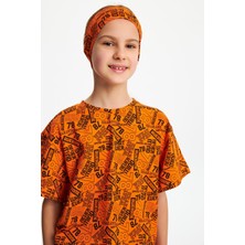 Babygiz Turuncu Kız Pamuklu Penye, Kaymaz, Terletmez, Ultra Hafif,  Esnek Desenli Saç Bandı Bandana