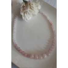 Bade Accessories 6, 8, 12 mm Pembe Kuvars Doğaltaş Kolye