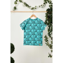Babygiz Turkuaz Erkek Çocuk Kısa Kollu Desenli Bisiklet Yaka Terletmez, Yumuşak Rahat %100 Pamuklu Penye T-Shirt