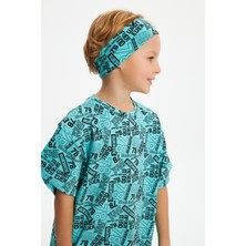 Babygiz Turquaz Erkek Çocuk Pamuklu Penye Oversize Gri T-Shirt Bandana 2'li Takım