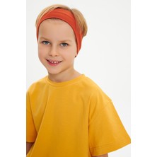 Babygiz Kiremit-Hardal Erkek Çocuk Pamuklu Penye Oversize Gri T-Shirt Lacivert Bandana 2'li Takım