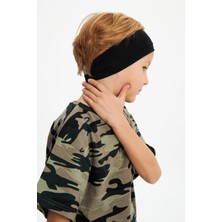 Babygiz Siyah-Kamuflaj Erkek Çocuk Pamuklu Penye Oversize Kamuflaj T-Shirt Bandana İkili Takım