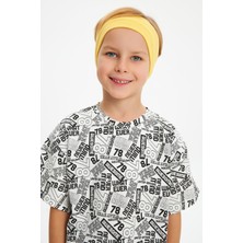 Babygiz Sarı-Beyaz Erkek Çocuk Pamuklu Penye Oversize Beyaz T-Shirt Sarı Bandana 2'li Takım