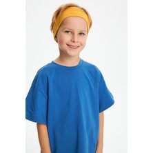 Babygiz Hardal-Mavi Erkek Çocuk Pamuklu Penye Oversize Mavi T-Shirt Hardal Bandana İkili Takım