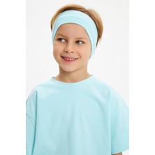 Babygiz Buz Mavi-Buz Mavi Erkek Çocuk Pamuklu Penye Oversize Buz Mavi T-Shirt Bandana İkili Takım