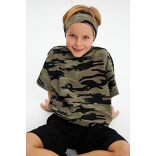 Babygiz Kamuflaj-Kamuflaj Erkek Çocuk Pamuklu Penye Oversize Kamuflaj T-Shirt Bandana İkili Takım