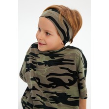 Babygiz Kamuflaj-Kamuflaj Erkek Çocuk Pamuklu Penye Oversize Kamuflaj T-Shirt Bandana İkili Takım