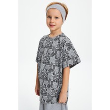Babygiz Gri Erkek Çocuk Pamuklu Penye Oversize Gri T-Shirt Bandana 2'li Takım