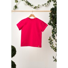 Babygiz Fuşya Kız Çocuk Kısa Kollu Bisiklet Yaka Terletmez, Rahat Pamuklu Penye T-Shirt