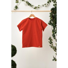 Babygiz Kiremit Kız Çocuk Kısa Kollu Bisiklet Yaka Terletmez, Rahat Pamuklu Penye T-Shirt