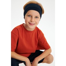 Babygiz Lacivert-Kiremit Erkek Çocuk Pamuklu Penye Oversize Gri T-Shirt Lacivert Bandana 2'li Takım