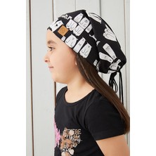 Babygiz Kız Çocuk Siyah Beyaz İp 4 Mevsim Şapka Bere Buff Yumuşak Penye