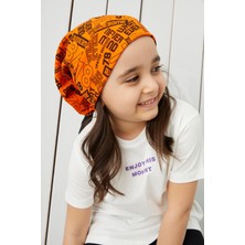 Babygiz Kız Çocuk Turuncu Siyah İp 4 Mevsim Şapka Bere Buff Ultra Yumuşak Penye