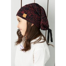 Babygiz Kız Çocuk Siyah Kırmızı İp 4 Mevsim Şapka Bere Buff Yumuşak Penye