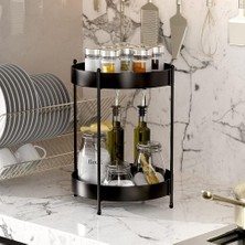 Gogka Siyah 2 Katlı Mutfak Banyo Düzenleyici Servis Sunum Standı Çok Amaçlı Organizer 35 cm