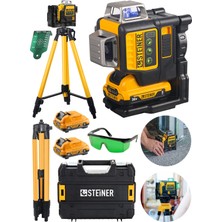 Steiner Alman 36 V 5 Ah Çift Akülü 12 Köşe 360° Otomatik Hizalamalı Yeşil Çizgili Lazer Hizalama + Tripod