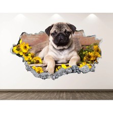 Kt Grup Sevimli Pug Full Hd Baskı 3D Modern Duvar Sticker