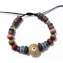 Funny Takı Halka Şeklinde Seramik Boncuklu Nazar Boncuklu Toprak Boncuklu Bileklik