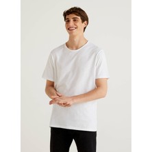 Benetton Bisiklet Yaka Beyaz Erkek T-Shirt 123P3JE1J19A5