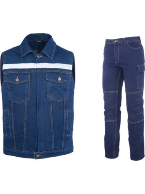 Myform Kot İş Takımı Likralı Kot Pantolon ve Reflektörlü İş Yeleği Myform Marka 9128-2150