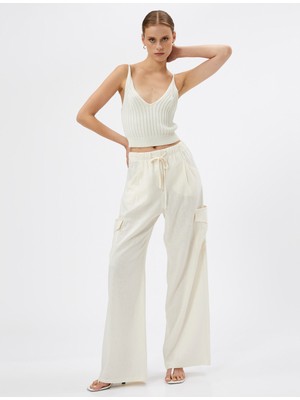 Koton Kargo Pantolon Keten Karışımlı Cep Detaylı Beli Bağcıklı