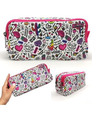 Limmy Kalem Kutusu Unicorn-Flamingo-Avakado Kalemkutu Vegan Deri Iki Bölmeli Kalemlik