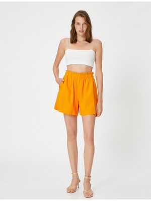 Koton Beli Lastikli Şort Viskon Keten Karışımlı