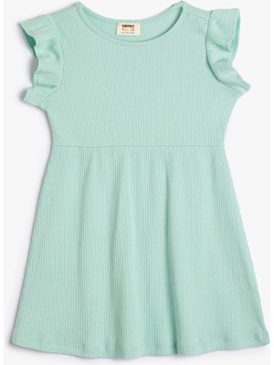 Koton Elbise Mini Boy Basic Kolsuz Fırfırlı Yuvarlak Yaka Ribanalı Pamuklu