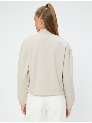 Koton Yarım Fermuarlı Sweatshirt Rahat Kesim Dik Yaka Dokulu