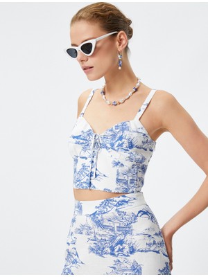 Koton Melis Ağazat XKoton - Crop Kalp Yaka Bağlama Detaylı Üst