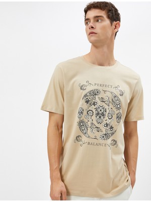 Koton Kuru Kafa Baskılı Tişört Bisiklet Yaka Kısa Kollu Pamuklu