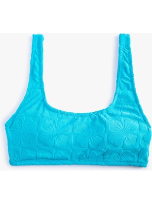 Koton Çiçek Dokulu Bikini Üstü Kare Yaka Askılı