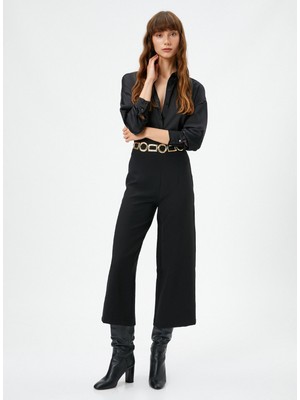 Koton Kumaş Pantolon Geniş Crop Paça Yüksek Bel Fermuarlı