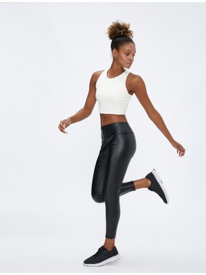 Koton Deri Görünümlü Spor Tayt Yüksek Bel