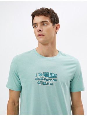 Koton Slogan Baskılı Tişört Bisiklet Yaka Kısa Kollu Pamuklu