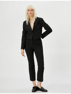 Koton Kumaş Pantolon Düz Paça Nervürlü Fermuarlı Normal Bel