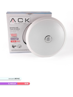 Ack 18W Sensörlü LED Tavan Armatürü 6500 K Beyaz Işık