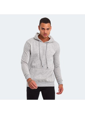 Slazenger KEANS IN Erkek Kapüşonlu Cepli Gri Sweatshırt
