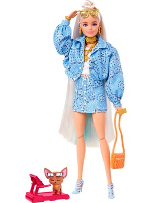 Barbie Extra Bebek No. 16 ve Hayvan Dostu Yavru Köpek, Ekstra Uzun Saçlı ve Bükülebilen Esnek Eklemli, 3 Yaş ve Üzeri Hhn08