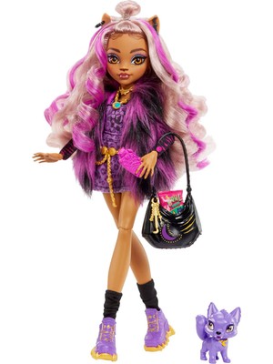 Monster High Clawdeen Wolf Bebek Mor Leopar ve Hilal Desenli Kıyafetli Koleksiyonluk Hediyelik Oyuncak