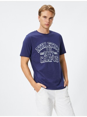 Koton Kolej Tişört Baskılı Bisiklet Yaka Kısa Kollu Pamuklu