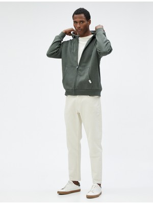 Koton Fermuarlı Sweatshirt Kapşonlu Cep Detaylı Etiket Baskılı