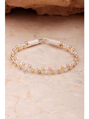 Sümer Telkari Kazaziye Işlemeli Elişi Renkli Toplu Örgü Gümüş Bileklik 4398