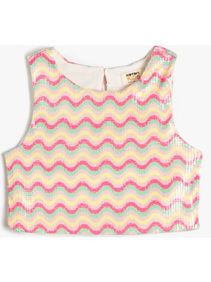 Koton Crop Üst Pul Payet İşlemeli Kolsuz Yuvarlak Yaka