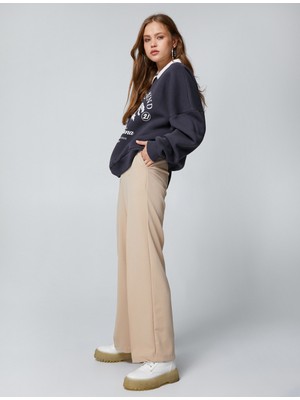 Koton Kolej Sweatshirt Polo Yaka Baskılı Uzun Kollu Rahat Kesim