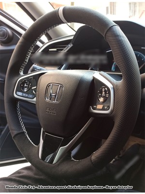 İmza Honda Civic Fc5 Araca Özel Direksiyon Kılıfı (Nokta Tüylü Alcantra Beyaz Yüzük)