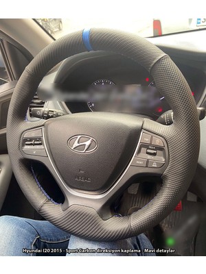 İmza Hyundai I20 Araca Özel Direksiyon Kılıfı (Nokta Karbon Mavi Şerit)